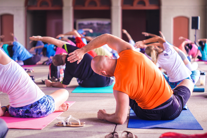 A group of people exercising.