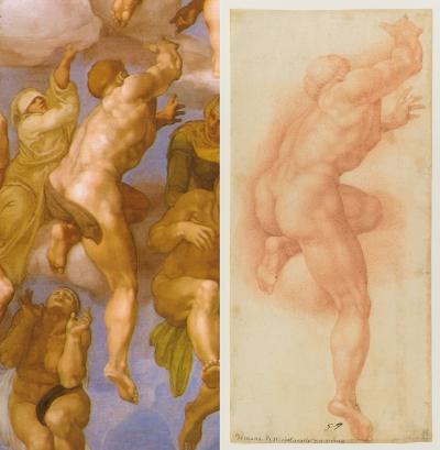 Detail from "Ascesa dei Beati" from Sistine Chapel; 16th-century drawing reproducing the same detail