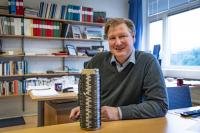 Leif Asp with a Bobbin of Carbon Fiber Yarn