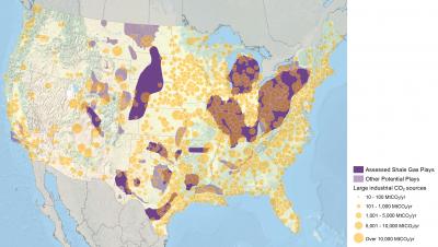 Carbon Sequestration Potential: Map of US Shale Reservoirs & Power Plants