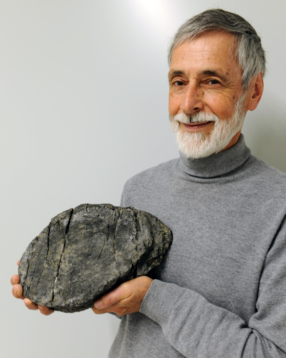 Heinz Furrer with the largest ichthyosaur vertebra
