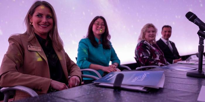 UTA panelists (from left) Erin Carlson, Yue Deng, Kimberly Breuer, Levent Gurdemir