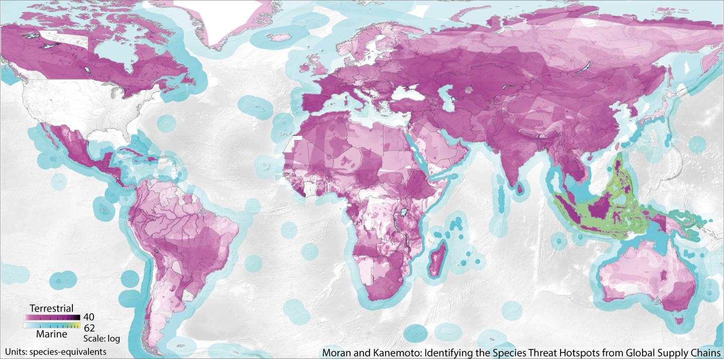 Map of Species Threat Hotspots Due to US Consumption