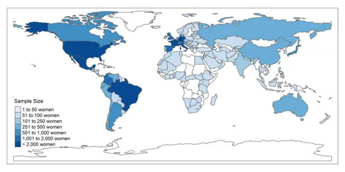 Global distribution of heterosexual women (n = 17,245), who participated in the study.