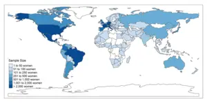 Global distribution of heterosexual women (n = 17,245), who participated in the study.