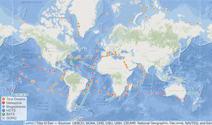 A total of 1,038 publicly available ocean microbial community genomes (metagenomes) were collected at 215 globally distributed sites