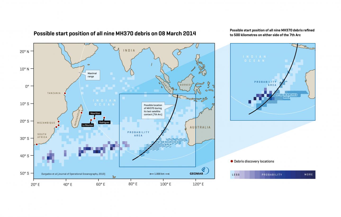 Possible Start Position of MH370 Debris