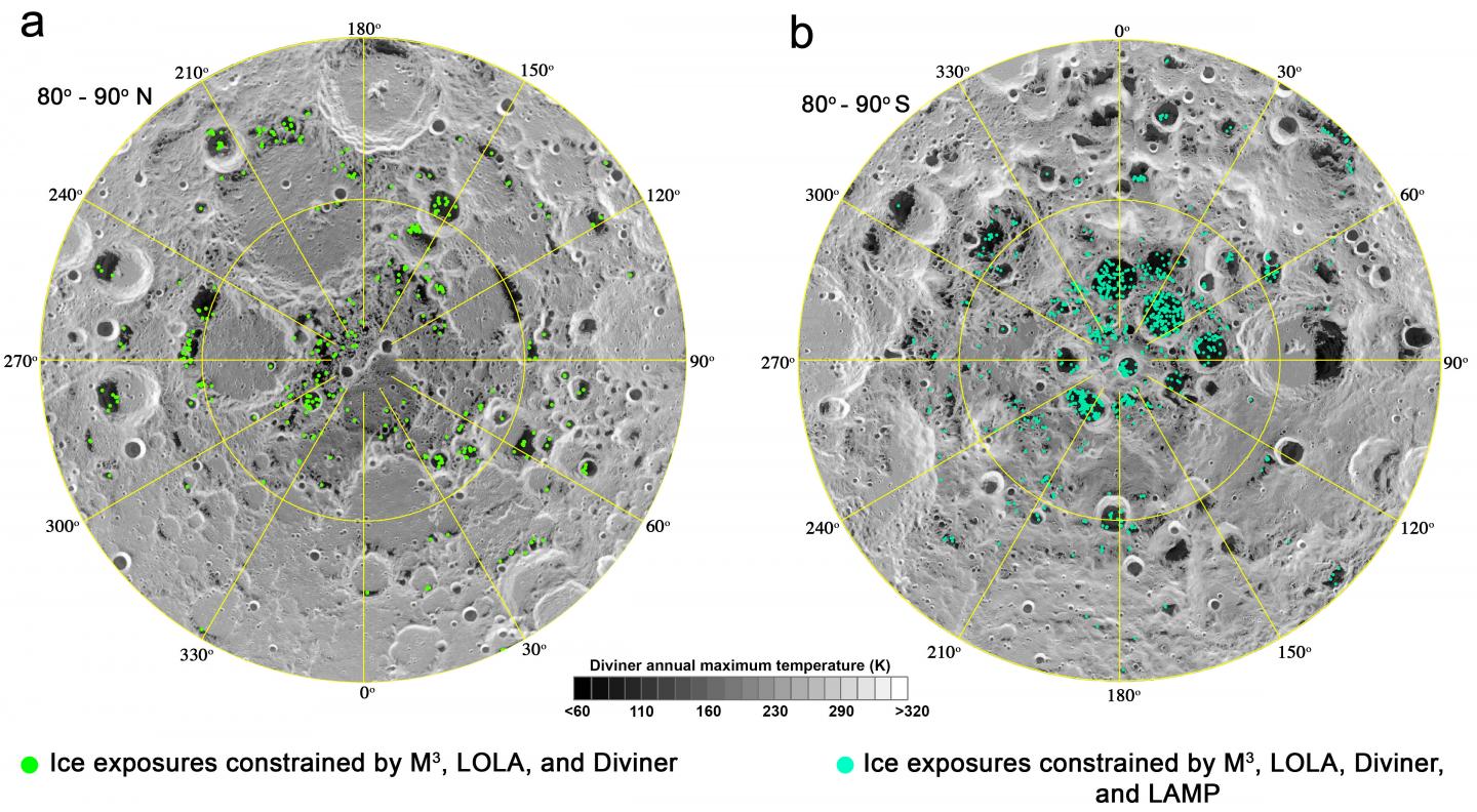 Map of Surface Exposed Ice Water on the Moon