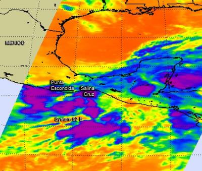 Aqua Sees 92E Develop in Eastern Pacific