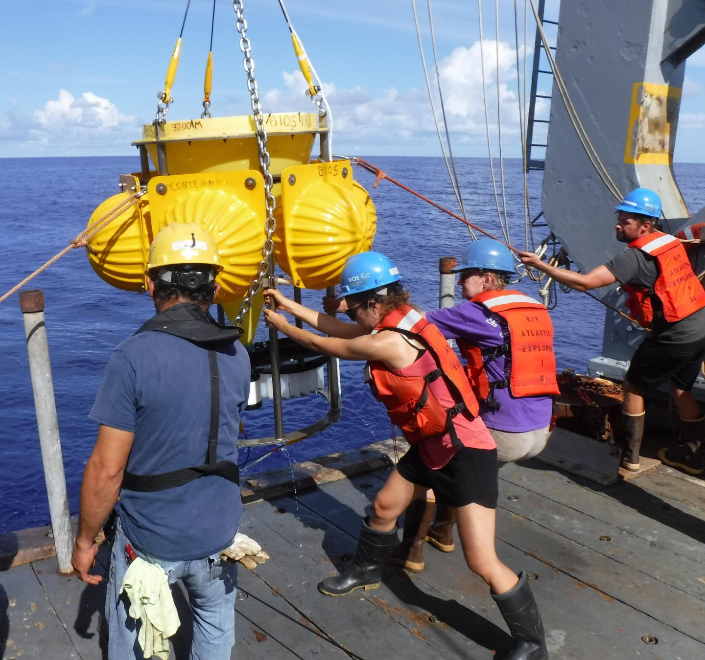 Oceanic Flux Program Scientists Recover a Sediment Trap