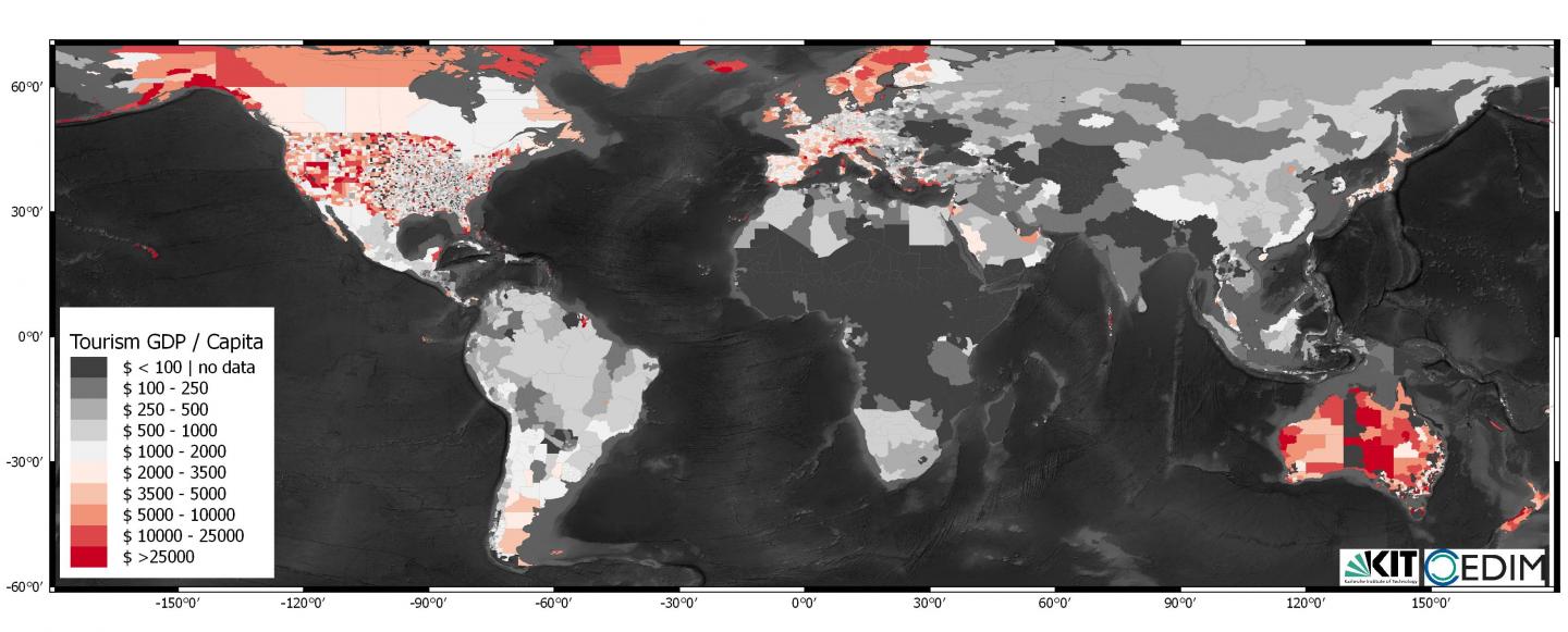 Global Map of Tourism-Derived GDP Per Capita at a Sub-Country Level