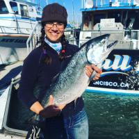 Miranda Tilcock, fish researcher with salmon