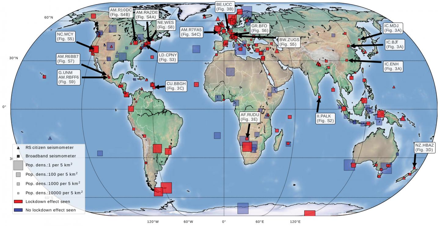 Locations of Lockdown Effects Observed at Seismic Stations around the World