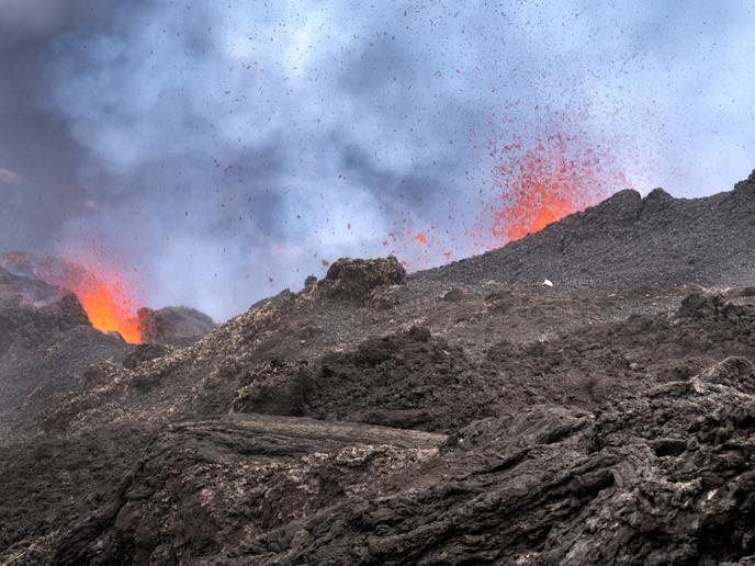 Erupting Piton de la Fournaise Volcano