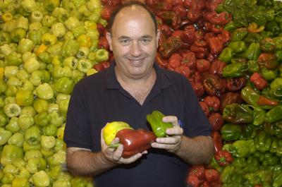 Prof. Yonatan Elkind with Genetically Enhanced Peppers
