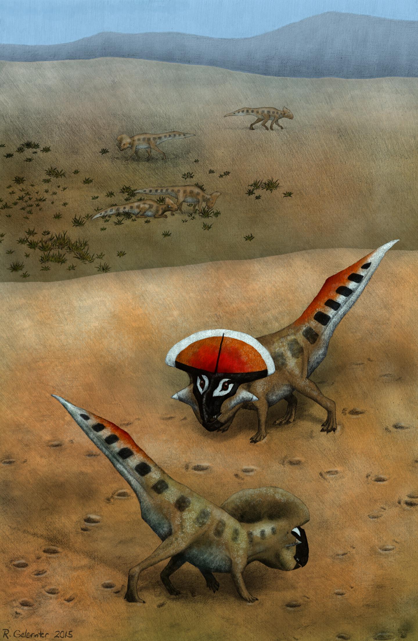 Artwork of <em>Protoceratops andrewsi</em>