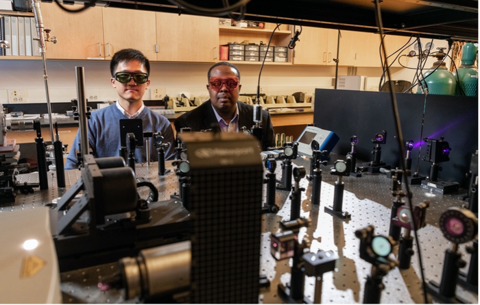 Dr. Zhe Cheng (left) and Prof. Samuel Graham (right) with time-domain thermoreflectance at Georgia Tech.