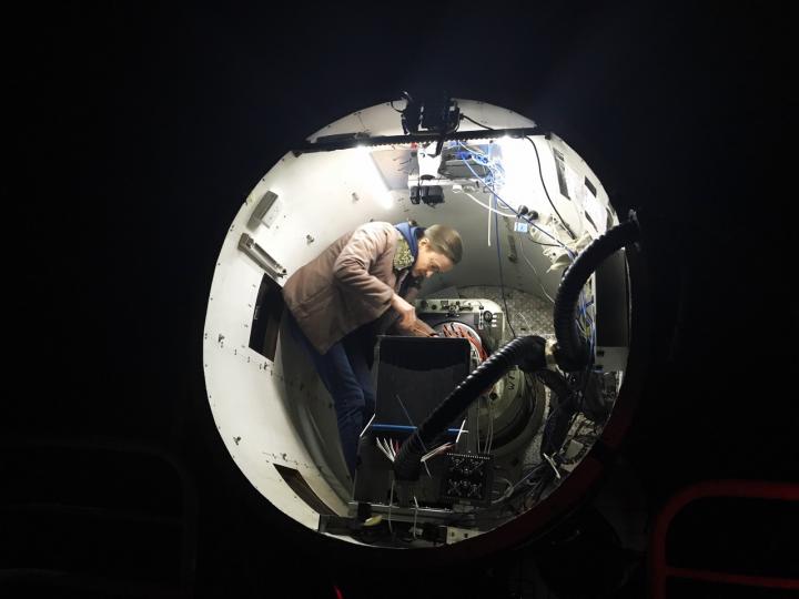 A/Prof Julia Bryant from the University of Sydney inside the SAMI instrument