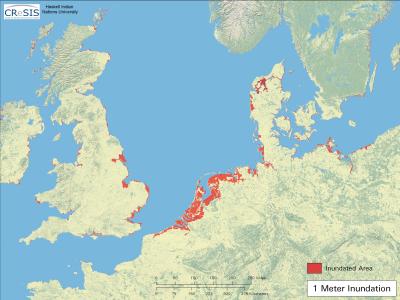 Map Showing the Inundated Area for a 1 m Rise