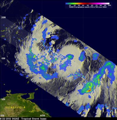 NASA's TRMMSatellite Captured Rainfall Rates in Tropical Storm Isaac