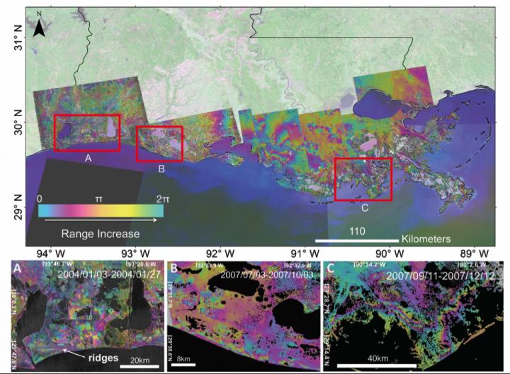 Mosaic of ALOS and Radarsat-1 Interferograms for Coastal Louisiana
