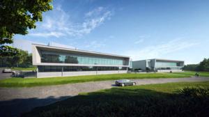 Perspective image of the two new OIST start-up incubator buildings