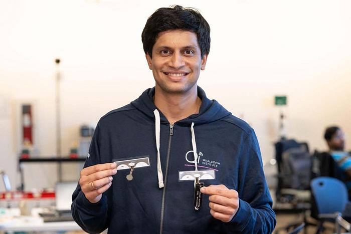 UC San Diego Ph.D. student Nagarjun Bhat with innovative sensors