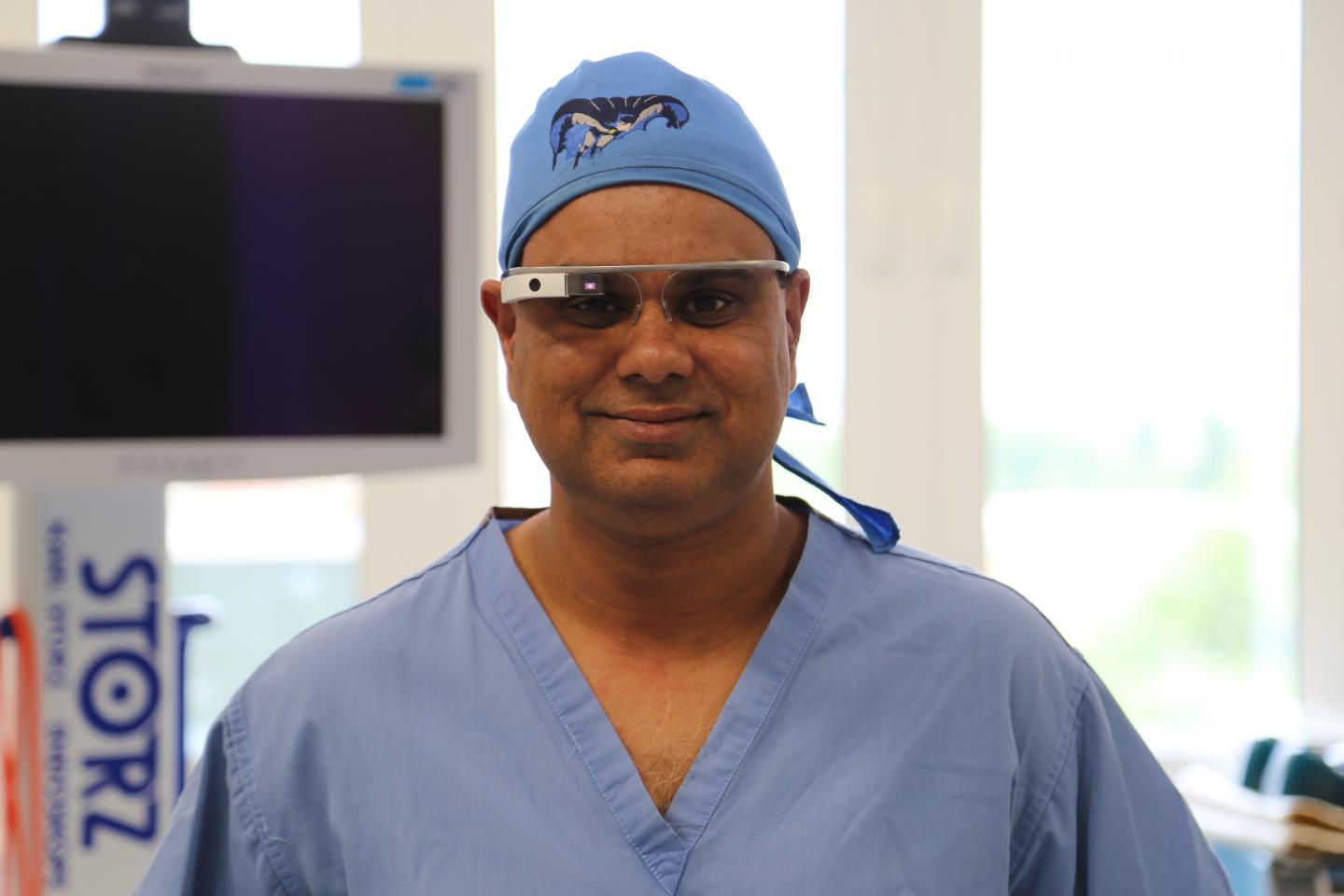 Shafi Ahmed Prepares to Use Google Glass during a Live Surgical Procedure