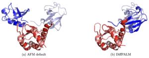 Comparing the AFM default MSA Transformer pairing strategy with DiffPALM for a protein structure.