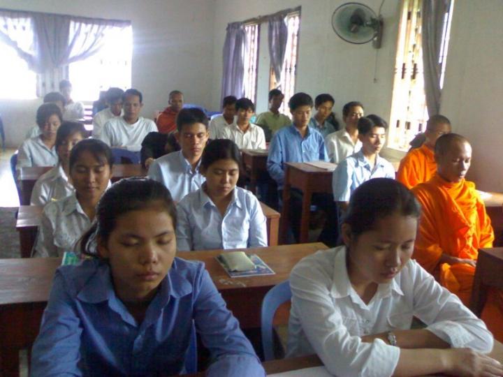 Students Meditating at Maharishi Vedic University in Cambodia