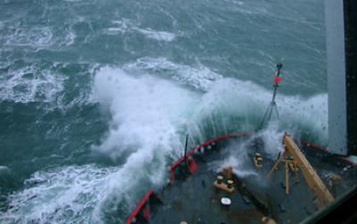 USCGC <I>Healy</I> Breaking through the Bering Sea