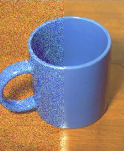 Coffee Mug with and without Visual Noise