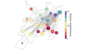 Map representing the city of Santiago de Cali as a network in which nodes represent its districts