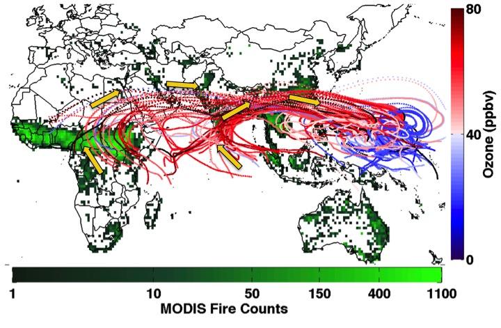 Air Tracking of Fires in Asia and Africa
