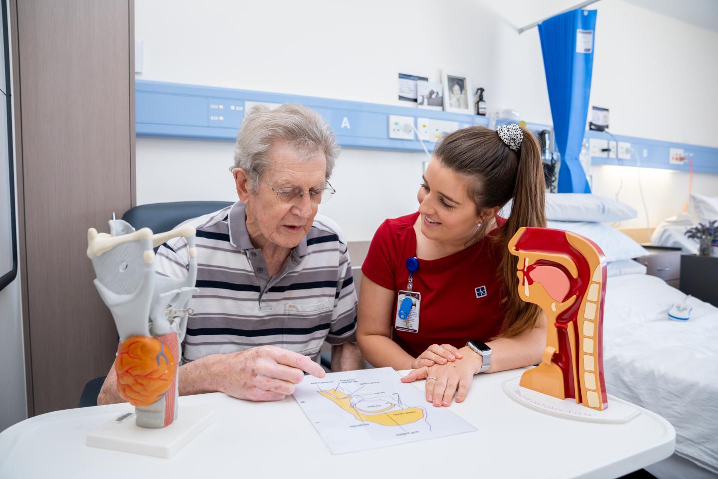 Speech pathologist treating patient with aphasia