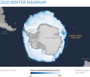 Antarctic Sea Ice 2020 winter maximum