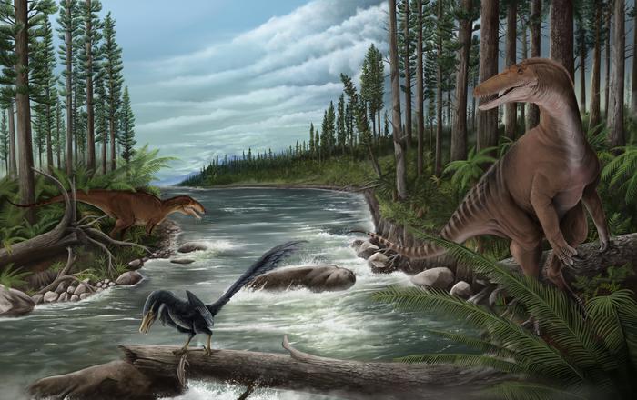 Cretaceous Australia Landscape. Artwork by Jonathan Metzger. Source - Museums Victoria