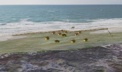 Artist Reconstruction of Ancient Village and Seawall