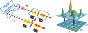 SCHEMATIC DIAGRAM FOR PREPARING HYBRID ENTANGLEMENT CARRYING ORBITAL ANGULAR MOMENTUM (LEFT) AND RECONSTRUCTED WIGNER FUNCTIONS OF PREPARED HYBRID STATE (RIGHT).