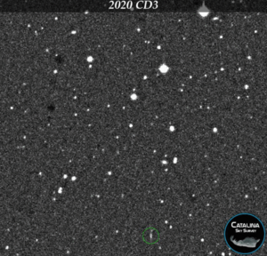 GIF showing a moving speck of light, which is a near-Earth asteroid discovered by Catalina Sky Survey in 2020