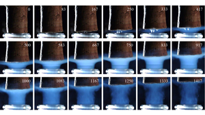 Time sequence showing details of a cork expelled from a champagne bottleneck