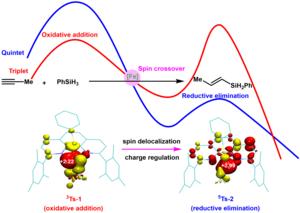 Schematic representation of the spin effect in open-shell iron catalysts