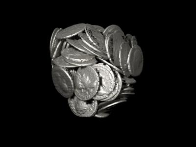 Rendered Image of CT Scan of Coins in Pot