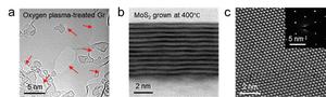 Figure 7: Nanopore-formed graphene via oxygen plasma and MoS2 synthesized at 400°C using this method.