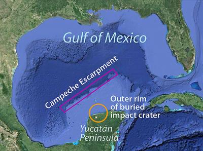 Location of Campeche Escarpment and Buried Impact Crater