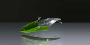 An AI-generated artistic representation of a glassy plant leaf.