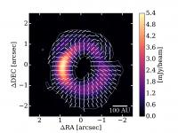 ・アルマ望遠鏡で得られたHD 142527周囲の偏光の様子