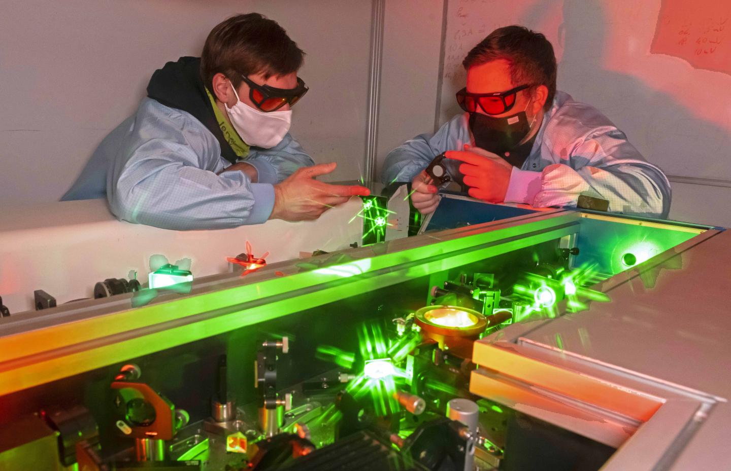 Physicists in a laser lab