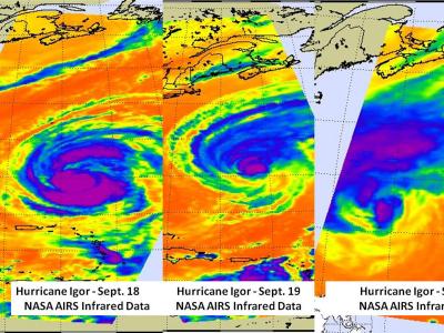NASA's AIRS Infrared 3-Day Look at Hurricane Igor's Changes