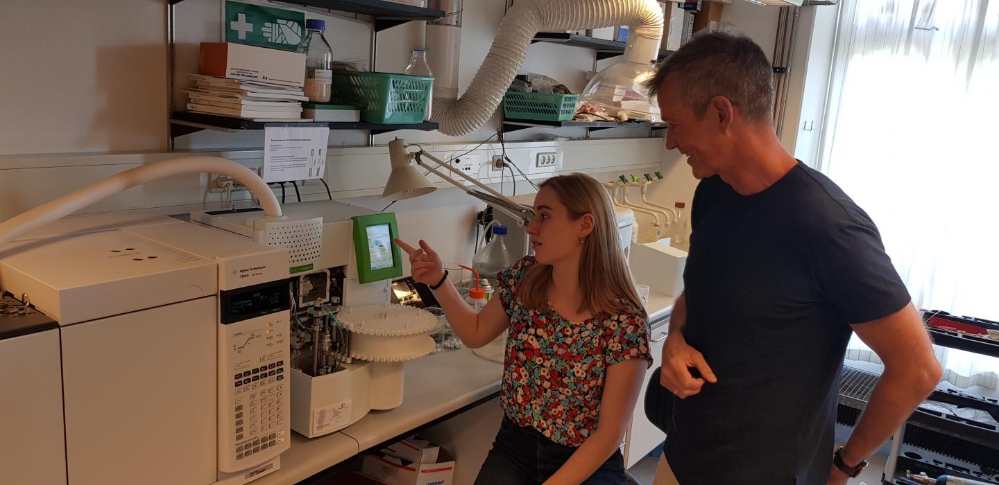 Anne Bech Risum and Rasmus Bro Next to the Gas Chromatograph at UCPH FOOD